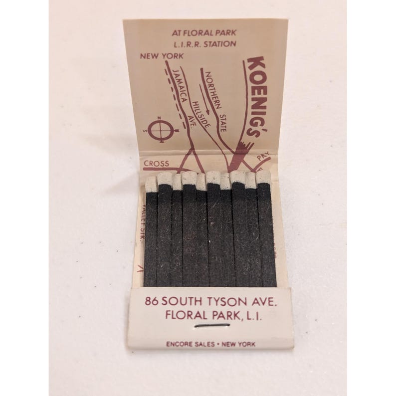 Vintage Koenigs Restaurant Floral Park LI NY Matchbook Full Unstruck Matches image 3