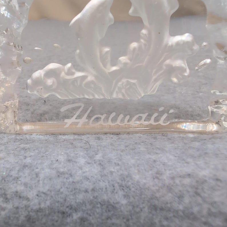 Frosted Glass Dolphin Hawaii Souvenir Paperweight Clear Textured Figurine image 2