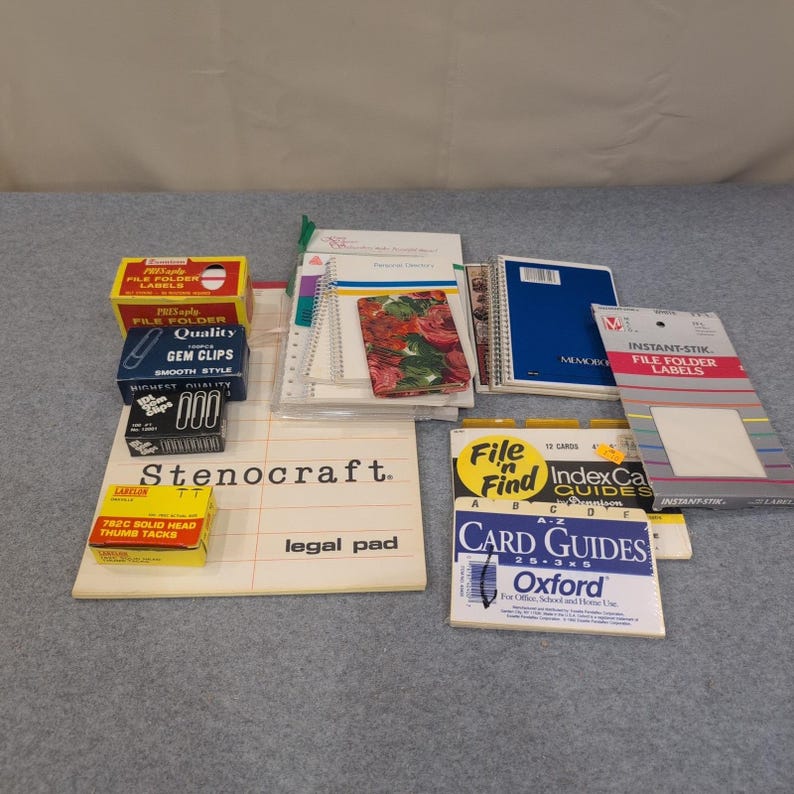 Vintage kontorsmaterial, kontorsmaterial, parti, Dennison Oxford Stenocraft, ädelstensklämmor bild 1