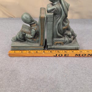 Vintage 1964 Universal Statuary Corp Asian Boy Girl Reading Bookends 927B Green image 8