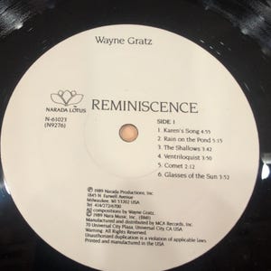 Wayne Gratz Reminiscence Vinyl LP Narada Lotus 1989 New Age Piano N-61023 image 4