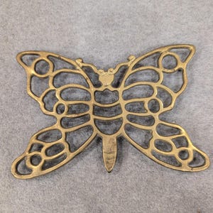 Vintage Solid Brass Butterfly Trivet Decorative Wall Hanging Gold Tone NA311 image 1