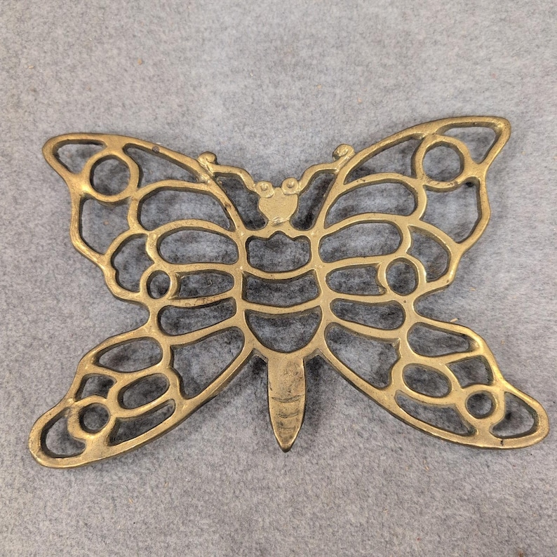 Vintage Solid Brass Butterfly Trivet Decorative Wall Hanging Gold Tone NA311 image 1