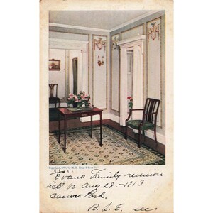 1913年アンティークポストカード MH Birge & Sons社製 室内風景 エヴァンス一家の同窓会 ニューヨーク 画像 1