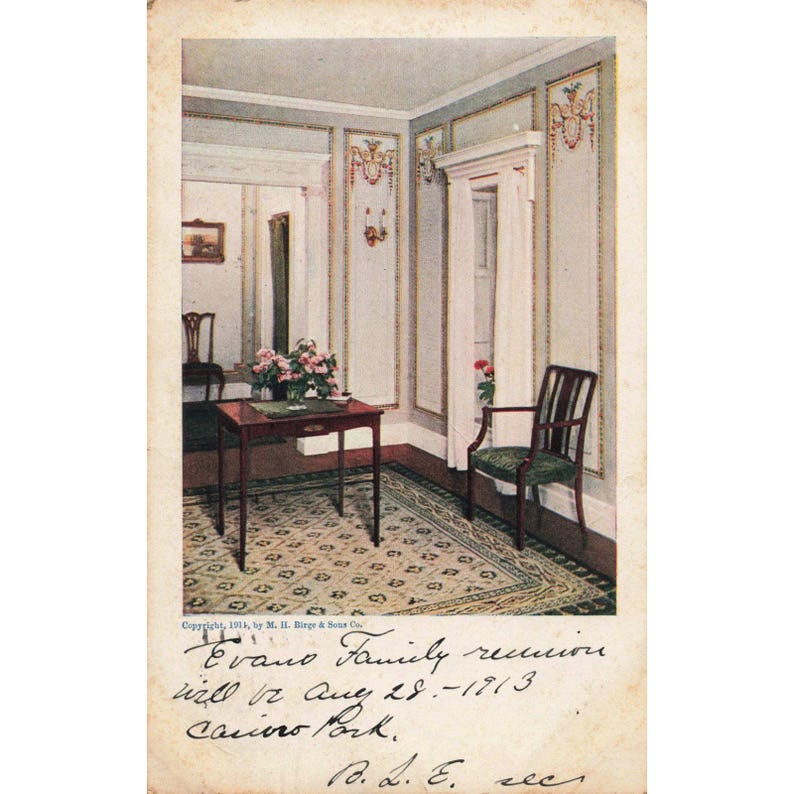 1913年アンティークポストカード MH Birge & Sons社製 室内風景 エヴァンス一家の同窓会 ニューヨーク 画像 1