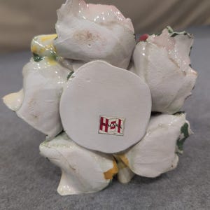 Himark Italy Ceramic Floral Figurine Rose Candle Holder Hand Painted Vintage image 6