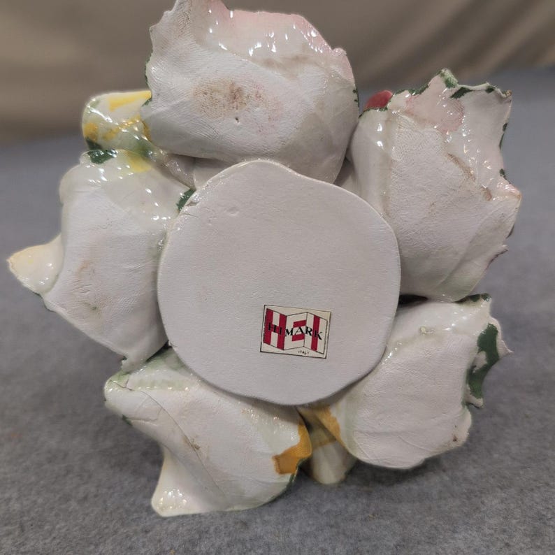 Himark Italy Ceramic Floral Figurine Rose Candle Holder Hand Painted Vintage image 6