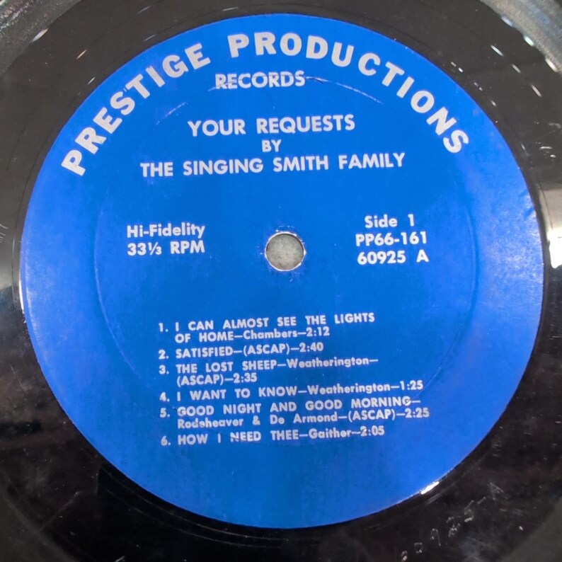 The Singing Smith Family Your Requests Vinyl-lp Prestige Productions PP66-161 VG afbeelding 3