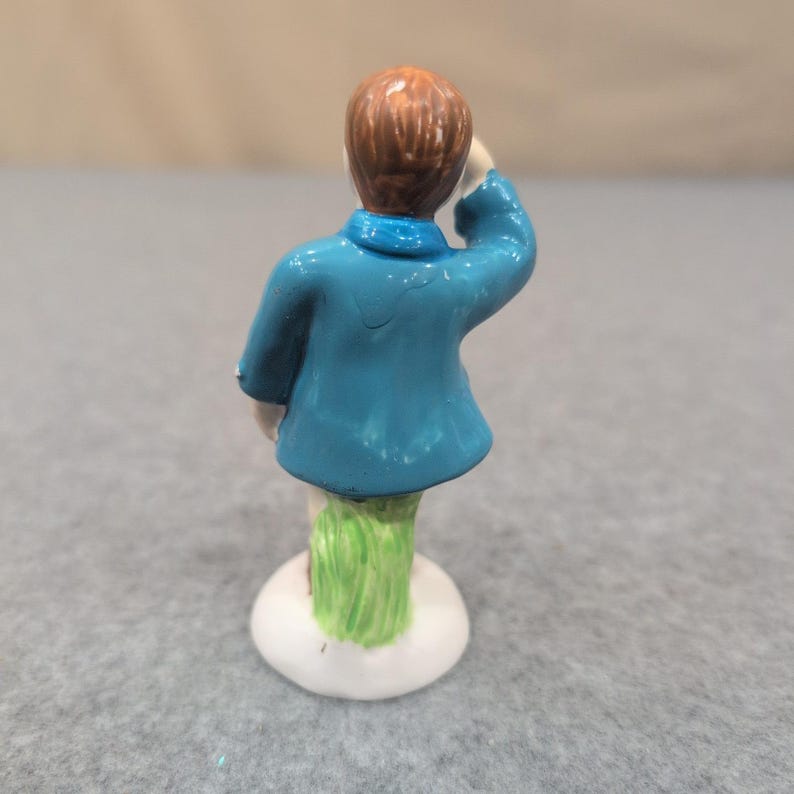 Vintage Porcelain Saluting Boy Figurine Blue Coat Hand Painted Collectible image 3