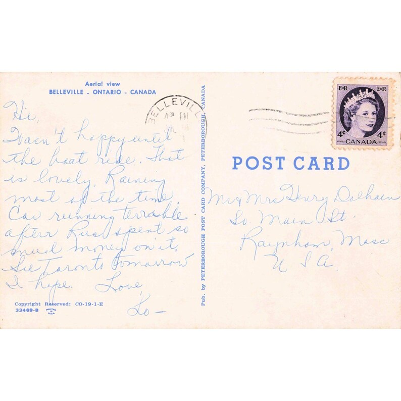Stara pocztówka z widokiem z lotu ptaka, Belleville, Ontario, Kanada, 1961, stempel pocztowy VG Chrome zdjęcie 2