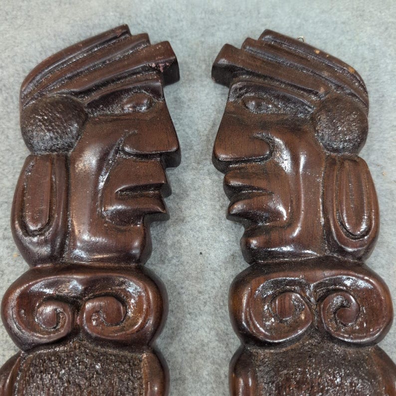Vintage handgeschnitzte Holz Tribal Gabel und Löffel Wand Kunst Set dunkelbraun Dekor Bild 2