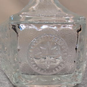 Vintage Clear Pressed Glass Hexagonal Trinket Box American Eagle Star Motif Lid image 3