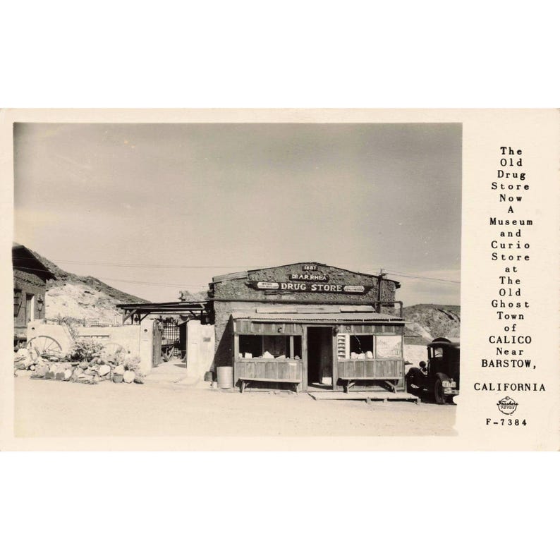 Calico Ghost Town CA RPPC Dr Rhea Drug Store Frashers Foto F-7384 Barstow image 1