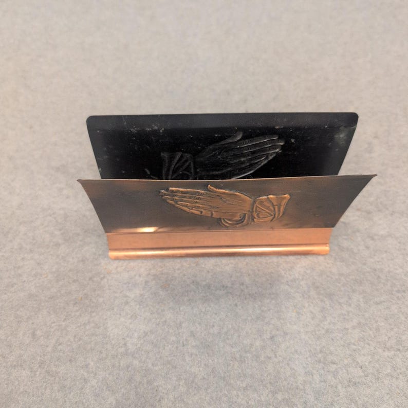 Vintage Coppercraft Guild Copper Praying Hands Letter Holder Desk Mail Organizer image 3