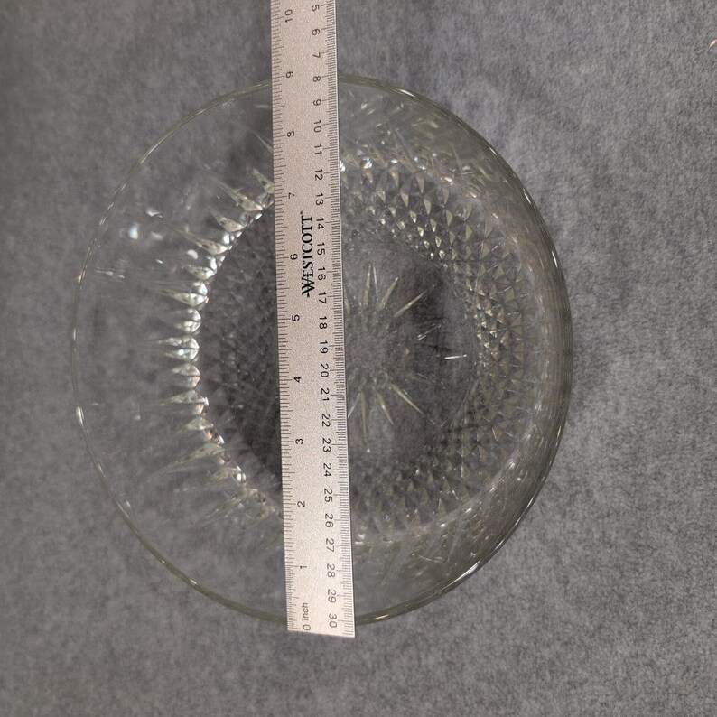 Vintage Arcoroc USA Crystal Glass Serving Bowl Starburst Faceted Design 9" x 4" image 5