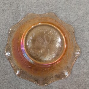 Vintage Jeanette Glass Iridescent Floragold Ruffle Edge Bowl Lotus Flower image 5