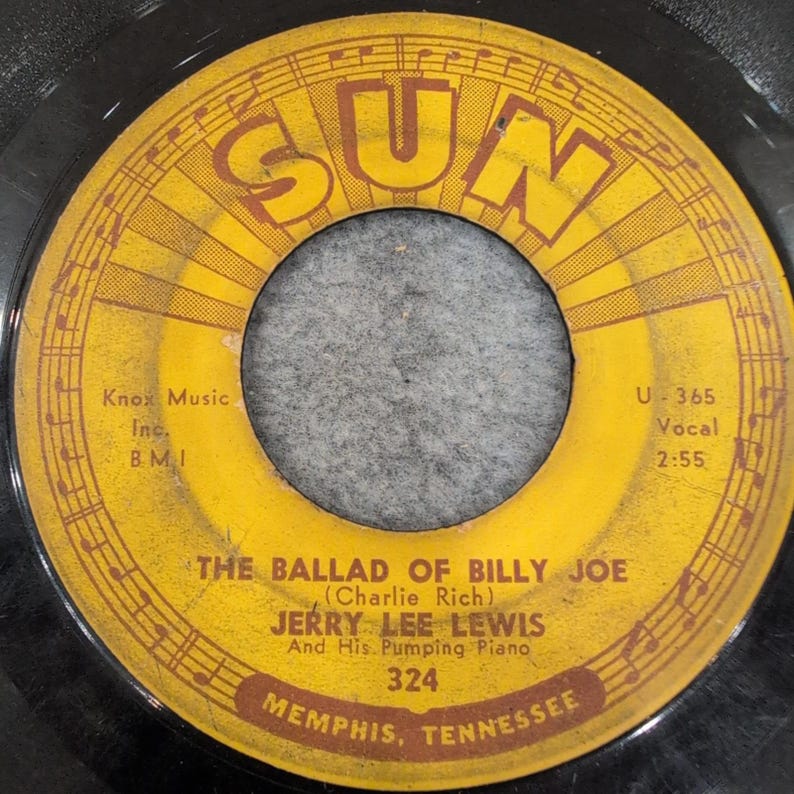 Jerry Lee Lewis Lets Talk About Us Ballad of Billy Joe Sun Records 324 45 RPM image 1