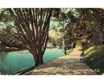 Vintage Washington Park Lake Albany NY vykort 1911 Delat tillbaka Tyskland