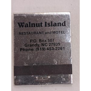 Walnut Island Restaurant Motel Grandy NC Vintage Matchbook Coastal News VA image 1