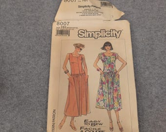 Simplicity 8007 Vintage 1987 Misses Dress Sewing Pattern Size HH 6 8 10 12 Easy