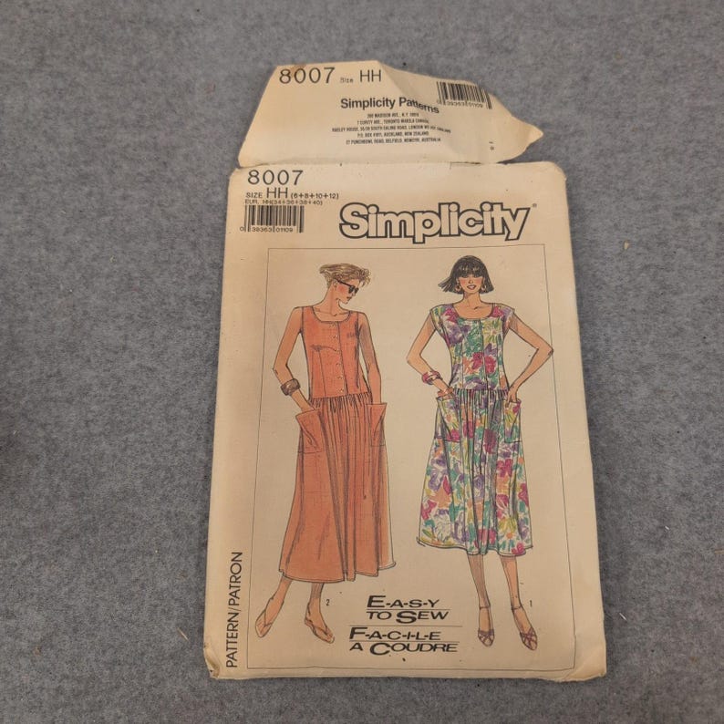Simplicity 8007 Vintage 1987 Misses Dress Sewing Pattern Size HH 6 8 10 12 Easy image 1