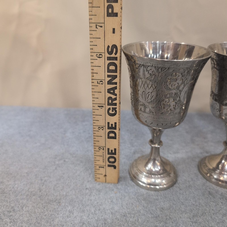 World Gift India Silver Tone Etched Floral Goblets Chalice Set of 6 NA306 image 6