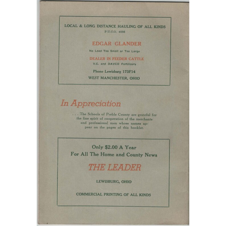1952 Preble County Basketball Tournament Program Earlham Fieldhouse Indiana VG- image 2