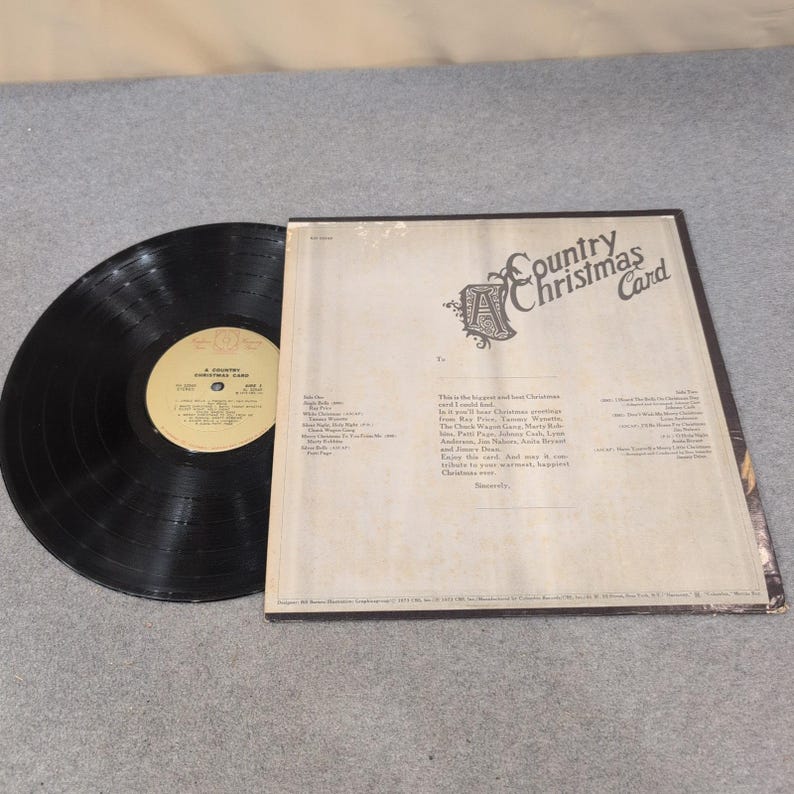 A Country Christmas Card Vinyl LP Various Artists Johnny Cash Tammy Wynette 1973 image 2