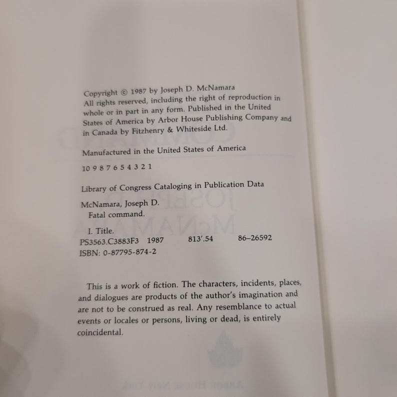 Fatal Command Joseph D McNamara First Edition First Printing 1987 Hardcover Book image 4