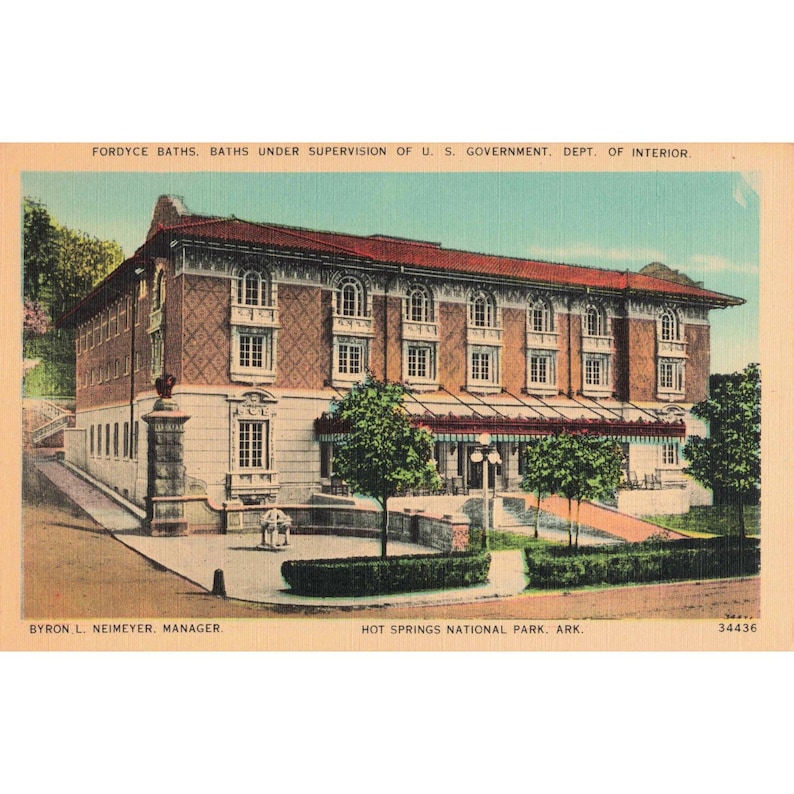 Fordyce Baths Hot Springs National Park AR Linen Postcard c1930s #34436 image 1