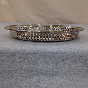 Oneida Silver Plate Oval Pierced Gallery Tray Etched Floral Made in USA image 3