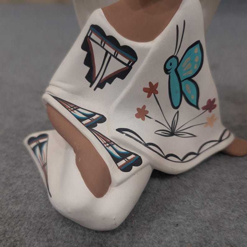Southwestern Hand Painted Clay Angel Figurines Set of 2 Navajo Signed image 4