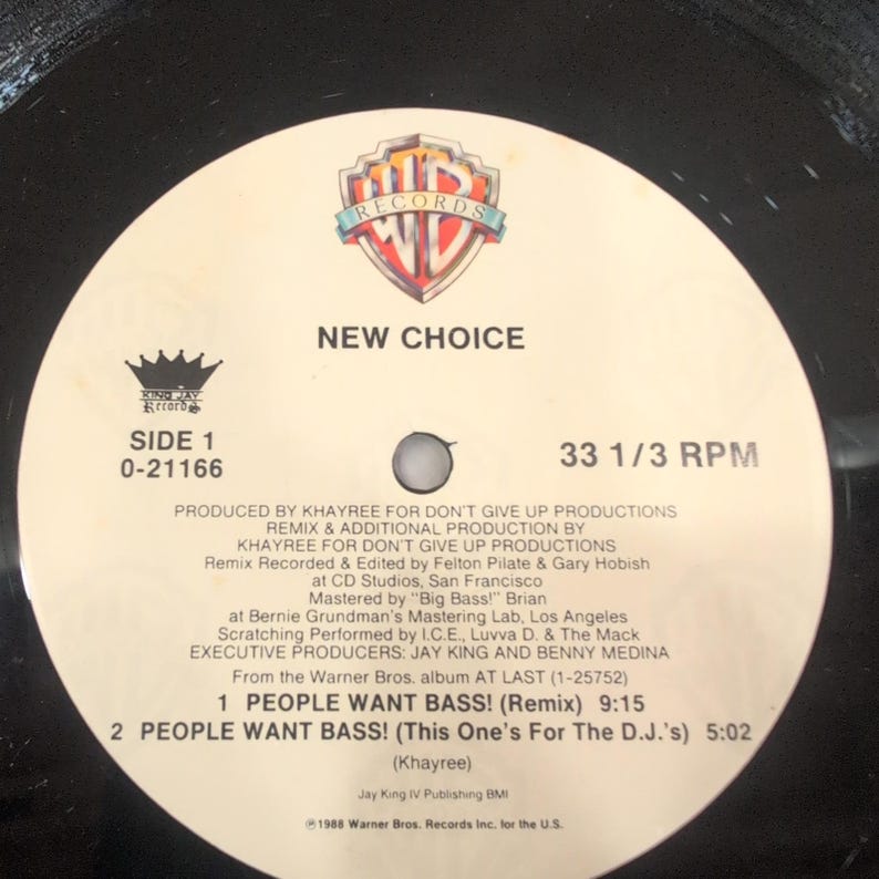 New Choice People Want Bass 12" Vinyl Maxi-Single 1988 Warner Bros 0-21166 VG image 4