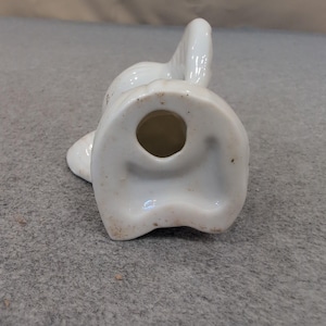 Vintage White Ceramic Elephant Figurine Seated Trunk Up Blue Eyes Bow Tie image 4