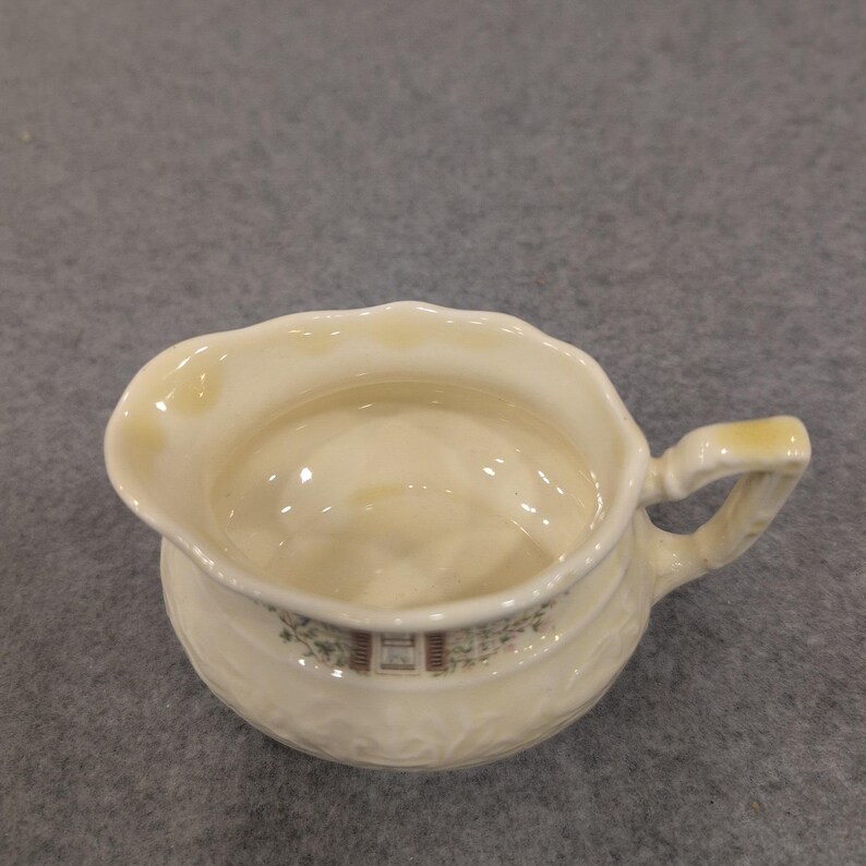 Vintage Creamer Pitcher Ceramic Floral Window Scene Embossed Cream Made in USA image 4