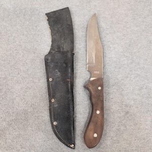 Vintage Fixed Blade Hunting Knife Pakistan Stainless Wood Handle Leather Sheath image 1