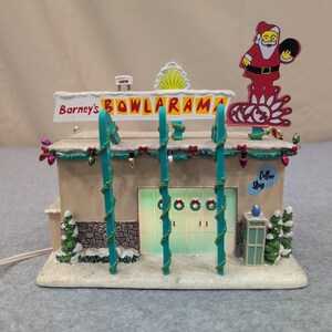 Barneys Bowlarama Lighted Christmas Village Building Retro Bowling Alley Decor image 4