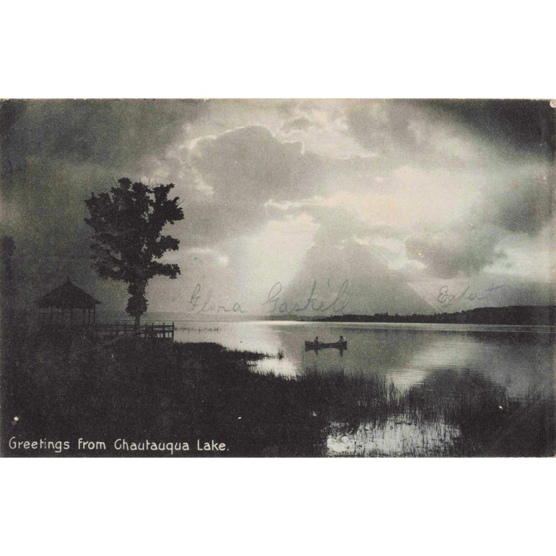 Vintage 1906 Chautauqua Lake New York Postcard Rotograph Co Canoe Gazebo NY image 1