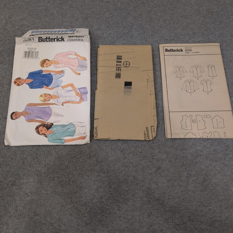 Butterick 6085 Sewing Pattern Misses Petite Shirts Size 20-24 Cut Complete image 1