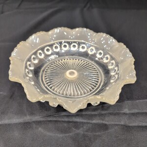 Vintage Frosted Ruffled Glass Compote Bowl Weighted Silver Tone Base image 2