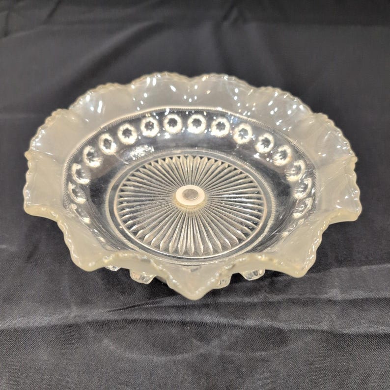 Vintage Frosted Ruffled Glass Compote Bowl Weighted Silver Tone Base image 2