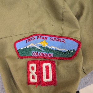 Vtg Boy Scouts of America BSA Uniform Shirt Olive Green Pikes Peak Council 14 image 5