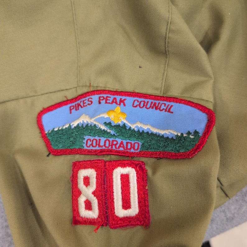 Vtg Boy Scouts of America BSA Uniform Shirt Olive Green Pikes Peak Council 14 image 5