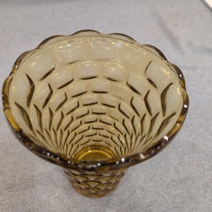 Vintage Federal Glass Amber Pressed Glass Vase Scalloped Rim Yorktown Pattern image 3