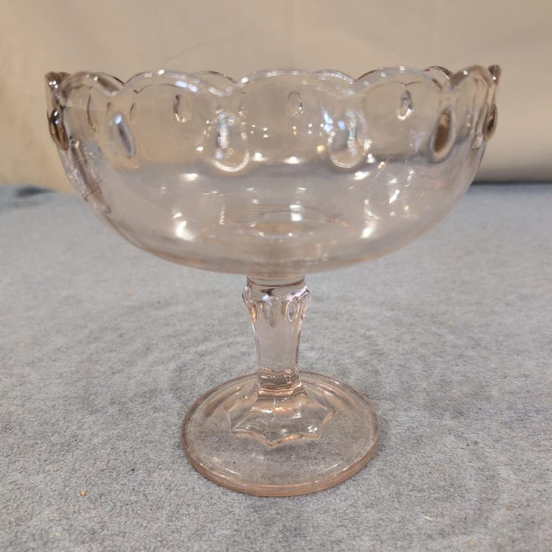 Indiana Glass Garland Teardrop Pink Pedestal Compote Bowl Scalloped Rim Vintage image 1
