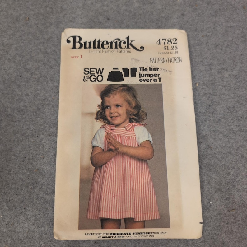 Vintage Butterick 4782 Toddlers Jumper and T-Shirt Sewing Pattern Size 1 VG image 1