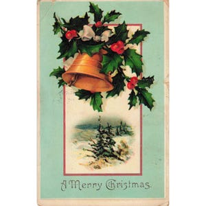 Antieke kerstkaart uit 1908 RPPC Gouden Klok Hulst Duitsland Reliëf afbeelding 1
