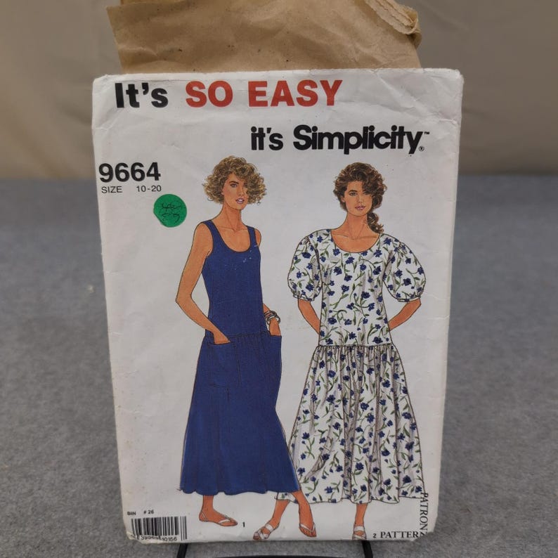 Simplicity 9664 Misses Drop Waist Pullover Dress Sewing Pattern Size 10-20 Cut image 1