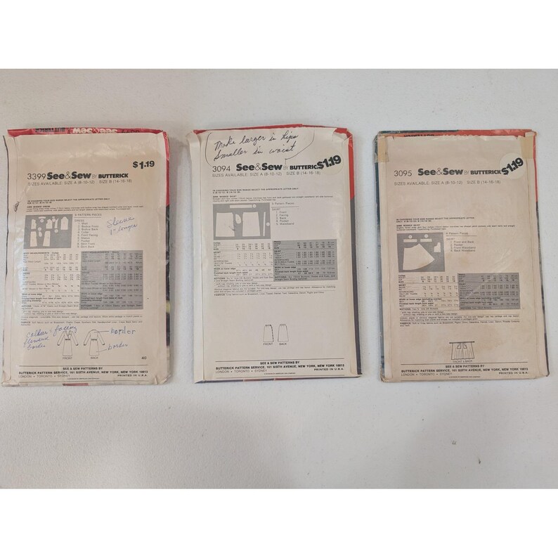 Lotto di 3 modelli di cucito Butterick See & Sew VTG per abiti e gonne, taglie 14-16-18 immagine 2