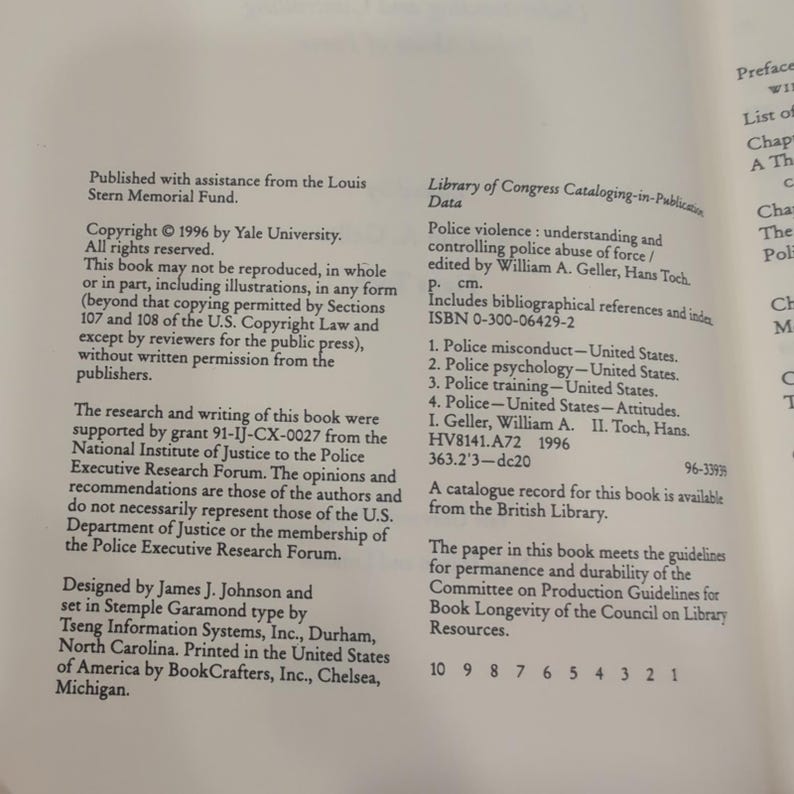 Police Violence Understanding Controlling Abuse of Force Geller Toch Yale 1996 image 2